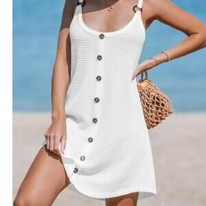 Women's Cupshe Waffle Knit Sleeveless Scoop Neck Mini Cover Up Dress Size Med